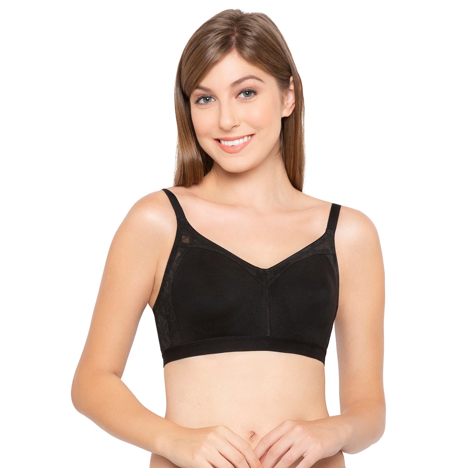 Non-Padded Non-Wired Full Coverage Full Support Cotton Bra Black
