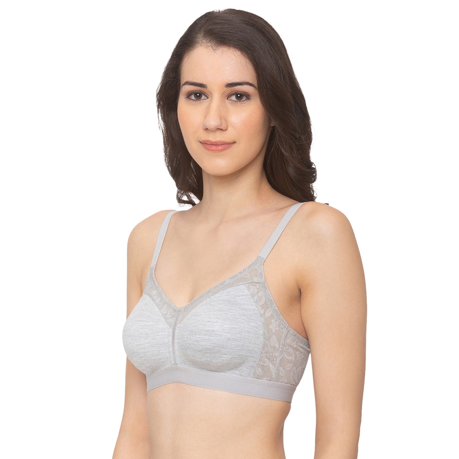 Non-Padded Non-Wired Full Coverage Full Support Cotton Bra Grey - CSB205